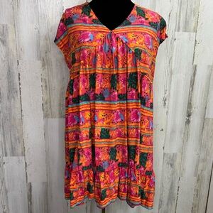 Chelsea & Violet Girls Orange Pink Cap Sleeve Dress